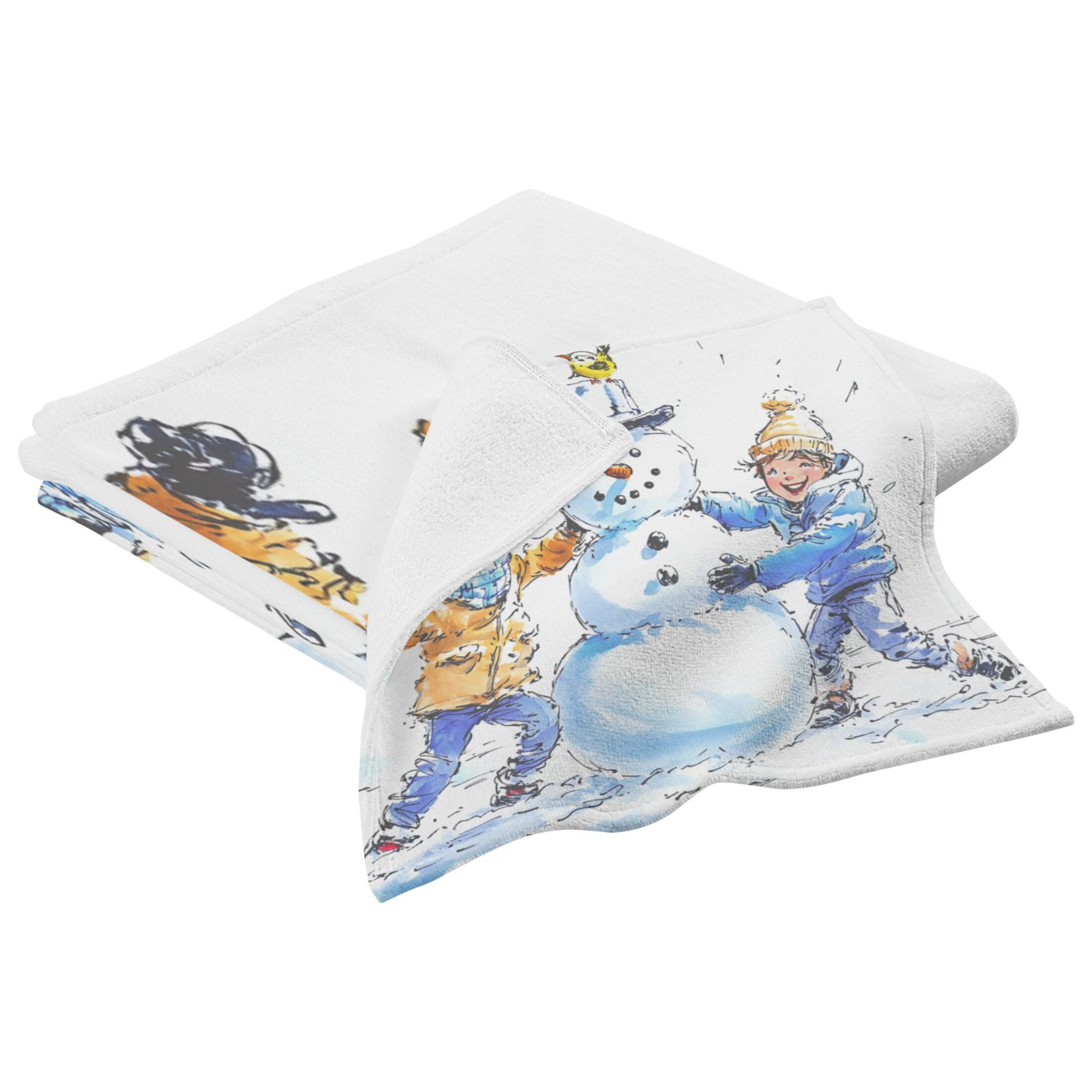 Kid Make A Snowman 2 Piece Cotton Bath and Face Towel Set Soft and Absorbent, for Beach Pool Bathroom