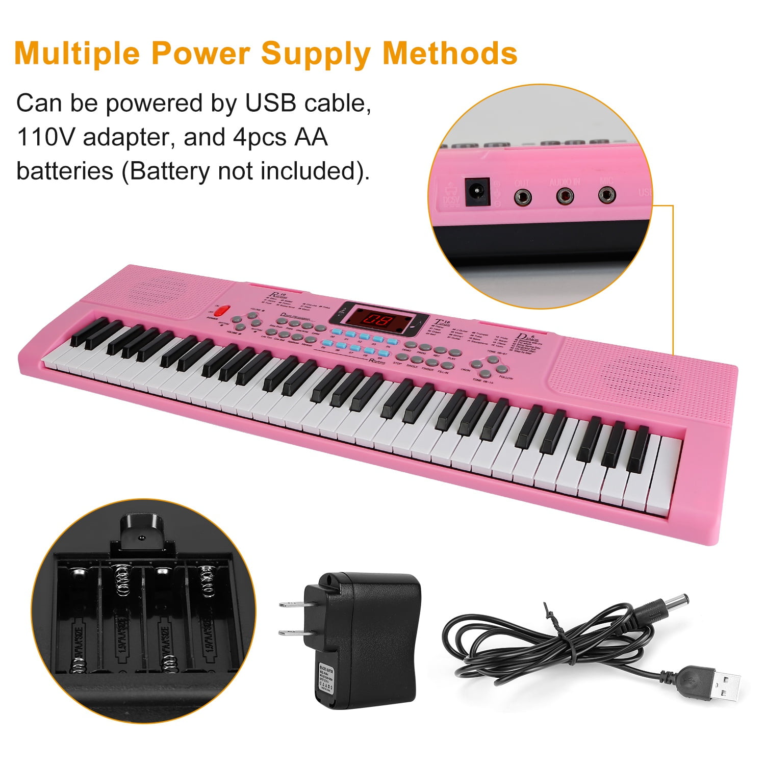 61 Key Piano Keyboard Set, Electronic Keyboard Electric Musical Piano Instrument for Beginner with Keyboard, Microphone, Stand, Pink