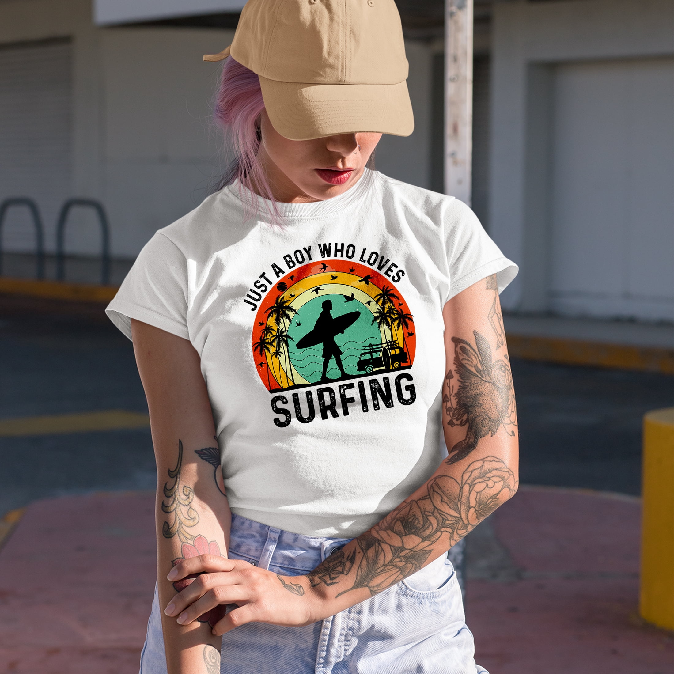 Retro Just a Boy Who Love Surfing, Surfer or Surf Enthusiast, White T-Shirt, 2XL