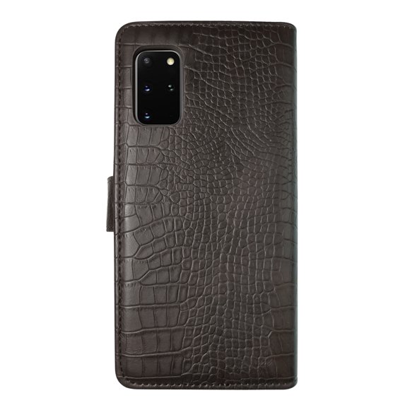 Funda tipo cartera de diseño piel de cocodrilo para Samsung Galaxy S20 Plus Café Solozen Funda tipo cartera