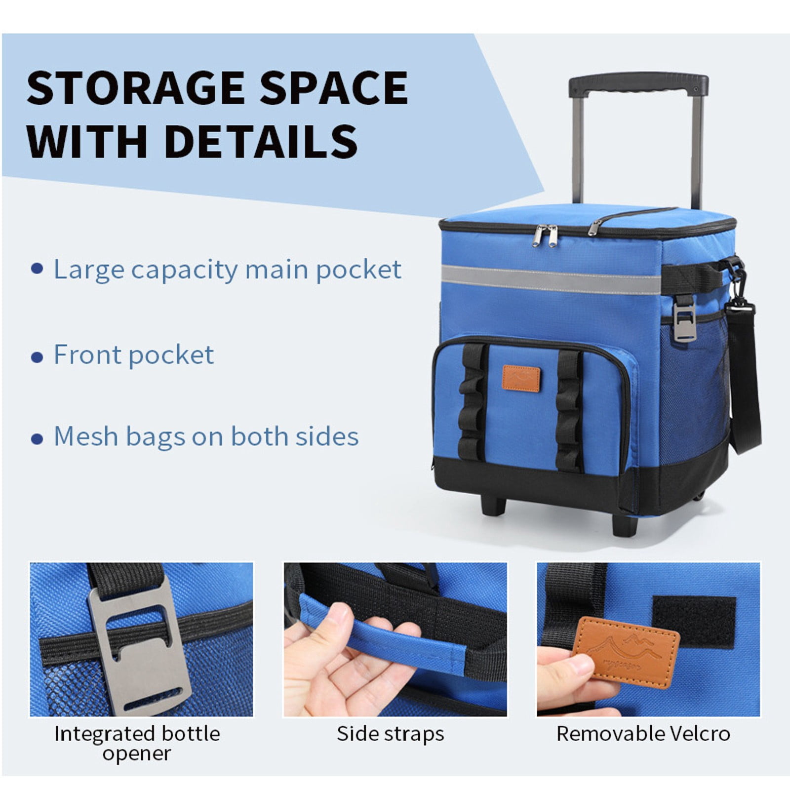 Generic Telescopic Handle Ice Bag For Outdoor Picnic Large Capacity Rolling Cooler With Wheels Portable Insulated Box For Car Use