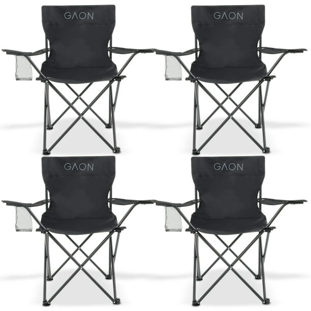 Sillas Plegables para Camping Pesca Playa y Exteriores Lona Impermebale Porta Vaso Ligera Sillas para Exterior Ergonomica con Estructura de Acero y Funda Transportadora Set de 4 Sillas Negro