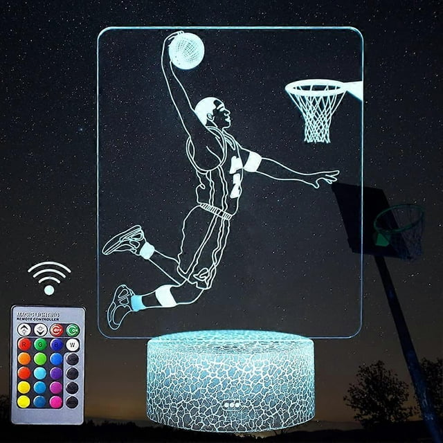 3D Basketball Player Night Lights,LED Decor Illusion Lamp with Remote&Smart Button 16 Colors Changeable Light with USB Cable Birthday Gift for NBA Fan