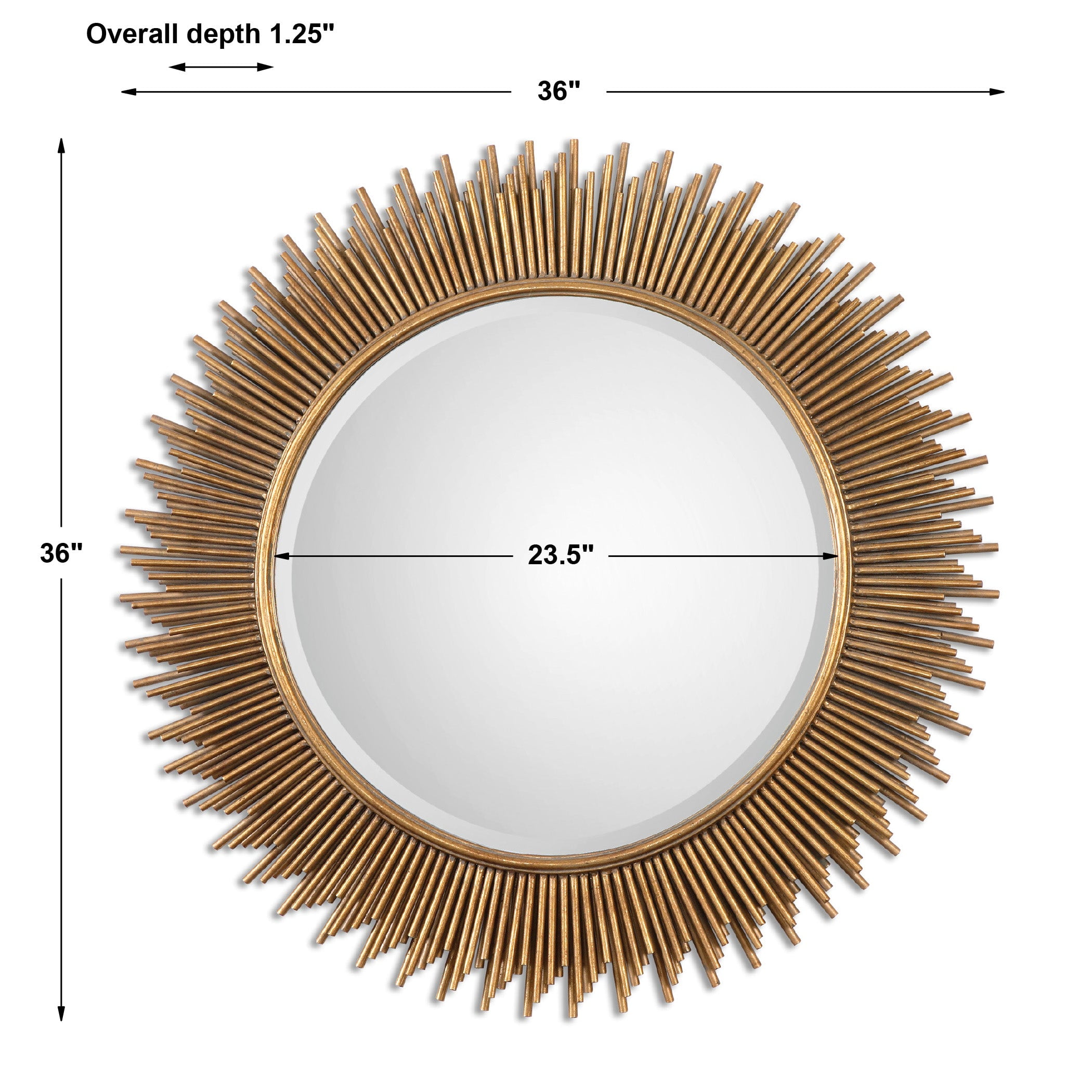 Transitional Sunburst Round Wood & Gold Mirror 36"