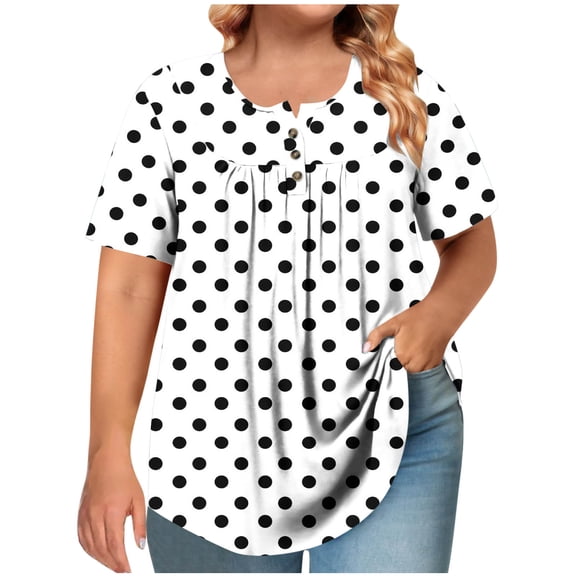Plebaso Plus Size Shirts for Women Polka Dot Short Sleeve Tops Women's Casual Summer Oversized T Shirts