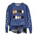 thumbnail image 1 of Rbaofujie Chandails d'Automne pour Femmes Mode Décontractée Imprimée Col Rond Manches Longues Haut Ample Chandails en Molleton Bleus Chandails à Capuchon pour Femmes, 1 of 3