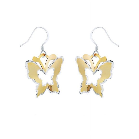 iJewelry2 Gold Plated Sterling Silver Butterfly Shape with Diamond Cut Edges Dangling Earrings