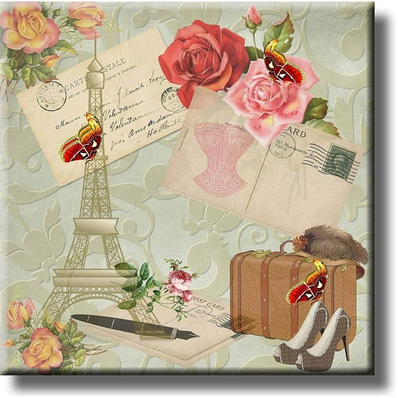 Travel to Paris Post Card Vintage Picture on Stretched Canvas, Wall Art Decor, Ready to Hang