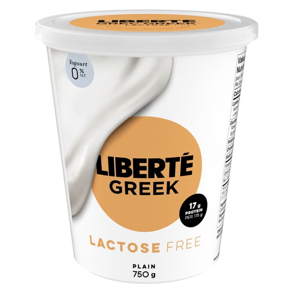 Liberté Grec Yogourt 0 % Sans lactose, Nature, Teneur élevée en protéines, 750g