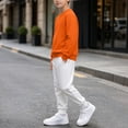 thumbnail image 5 of BXJX Boys Cotton Outfit Sets, Long Sleeve Casual Crew Neck 2 Piece Sweatshirts and Joggers Sets Orange Size 11-12 T, 5 of 6