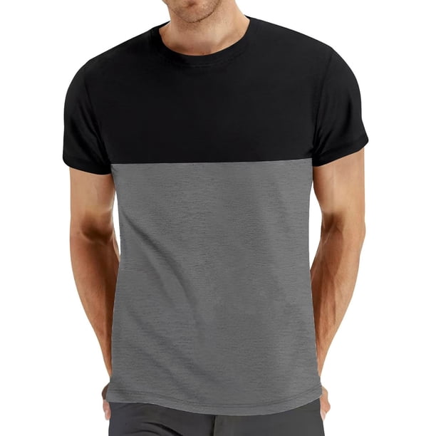 Casual Summer Tops Color Bloqueado Cuello Redondo Manga Corta Top, Camiseta Deportiva Elástica de Poliéster para Hombres, Uso Diario Y Actividades Al Aire Libre