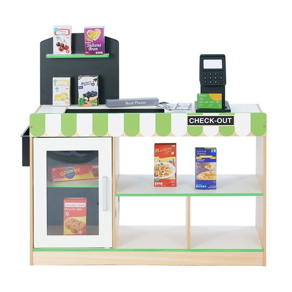 Teamson Kids Caissier Austin Présentoir de Marché de Jeu Ensemble de Jeu de Rôle pour Enfants Bois Vert
