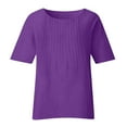 thumbnail image 4 of Olyvenn Linen Shirts for Women 2025 Basic Plus Size 3/4 Sleeve Tops Summer Casual Round Neck Pullover Blouse Ladies Tunic Tshirt Purple XXXXL, 4 of 4