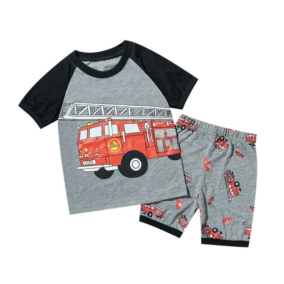 WOYY Boys Sleepwear Set Cotton Short Sleeve T-Shirt Shorts Loungewear, Sizes 2-8