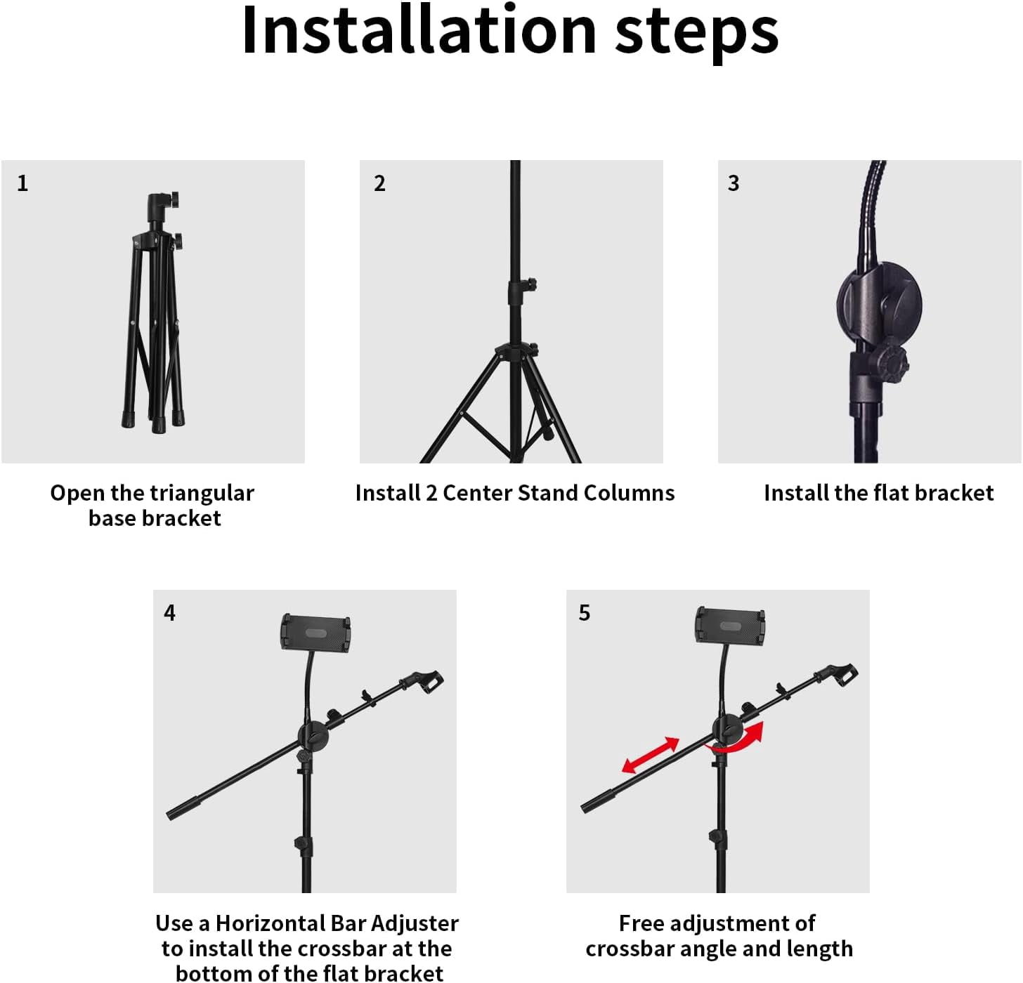 DQQKMM Tripod Mic Stand, 2-in-1 Adjustable Floor Stand with Boom Arm, Phone & Mic Holder with Storage Bag for Singing Studio Stage