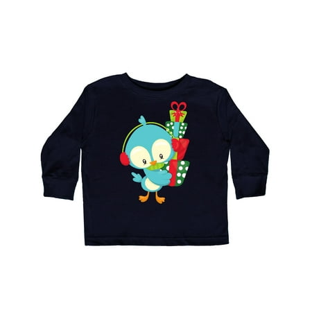 

Inktastic Christmas Bird Blue Bird Bird With Ear Warmers Gift Toddler Boy or Toddler Girl Long Sleeve T-Shirt