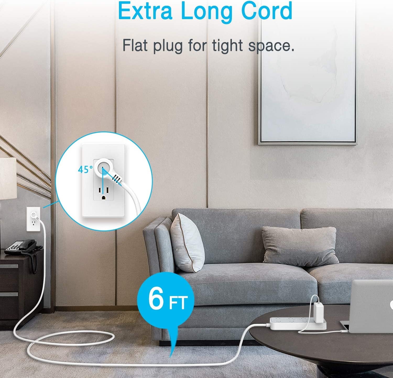 TESSAN 6ft Extension Cord Power Strip, Surge Protector with 8 Outlets and 3 USB, Overload Protection