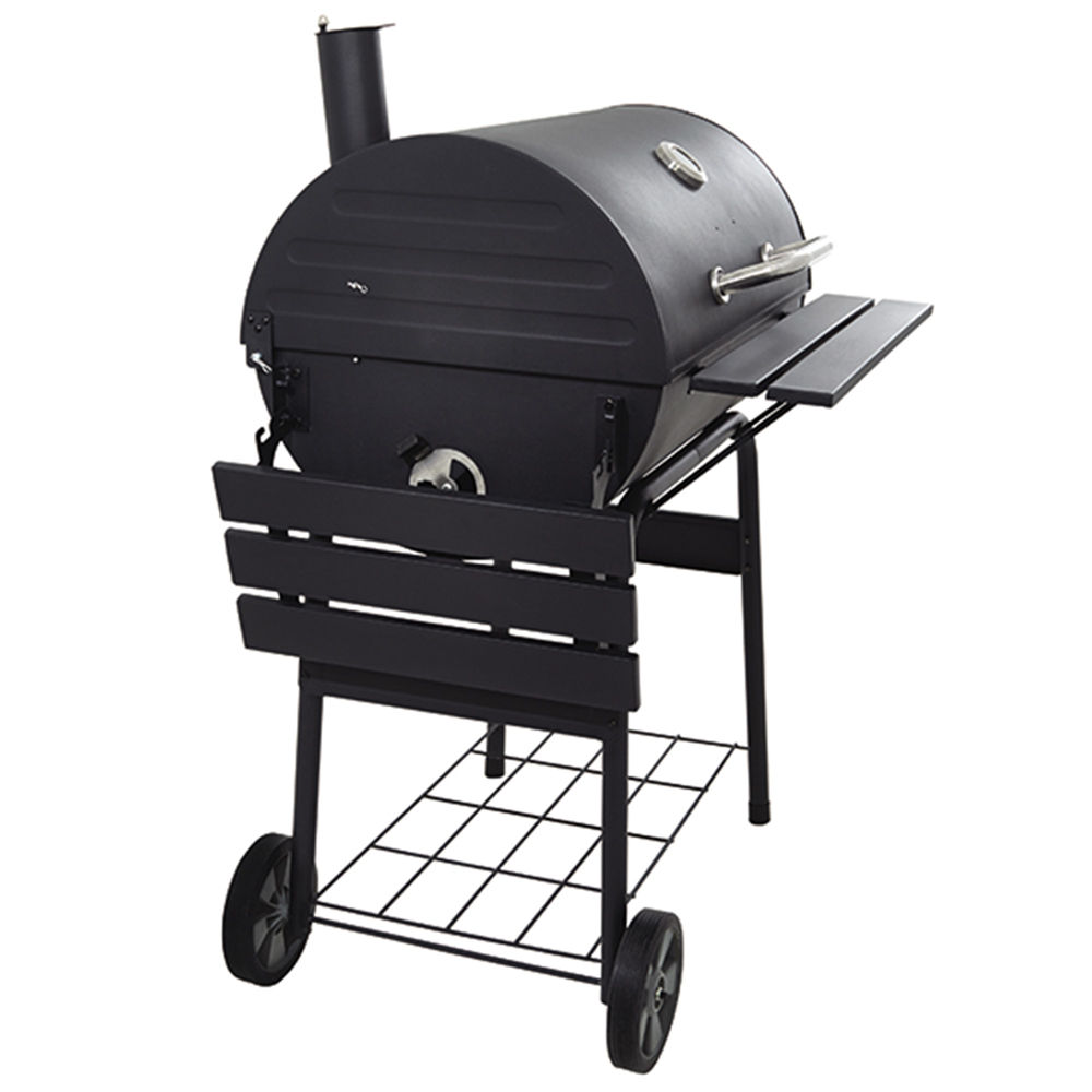 Portable Charcoal Grill and Offset Smoker, Stainless Steel BBQ Charcoal Grill with Wood Shelf, Thermometer, Wheels, Charcoal BBQ Grill for Outdoor Picnic, Patio, Backyard, Camping, JA2880 - image 3 of 6