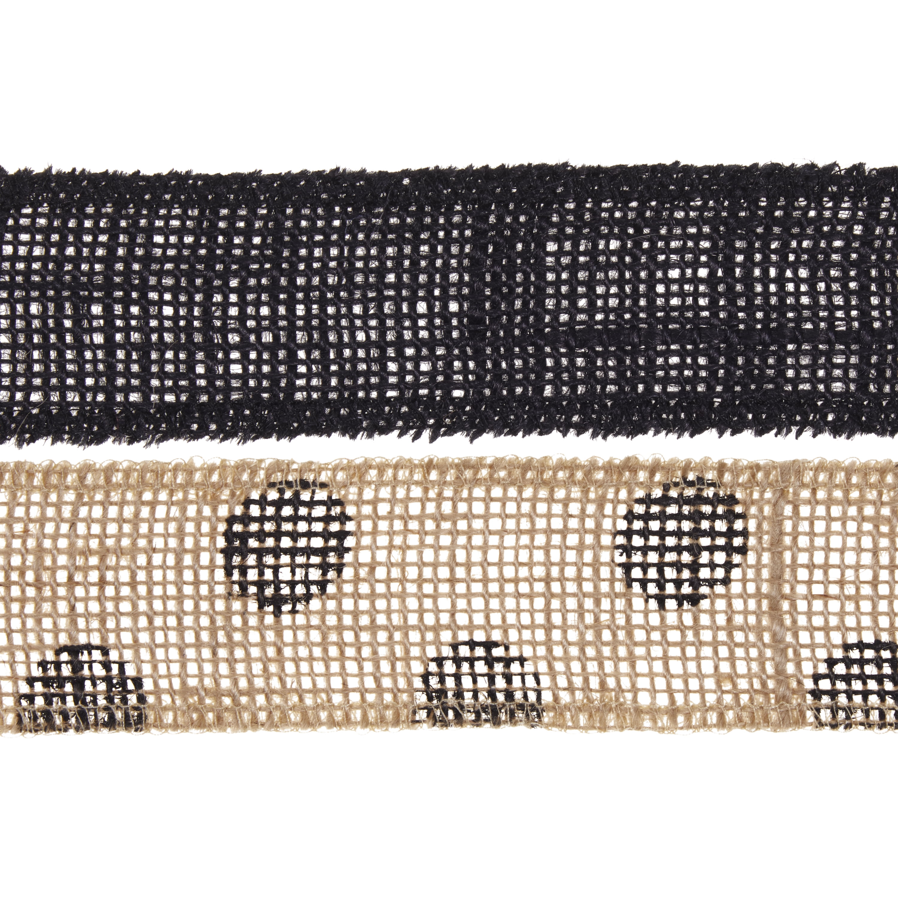 (2 pack) Love, Laugh, Craft Burlap Ribbon Set, 1.5"W x 3-Yds, Natural/Black Dots
