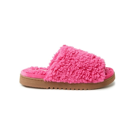 Dearfoams Cozy Comfort Women's Teddy Pile Open Toe Scuff Slippers