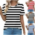 thumbnail image 4 of Wenyuyu Womens Striped Tee Shirts Trendy Summer Pleated Round Neck Short Sleeve Tops Casual Loose Fit Tunic Blouses, 4 of 4