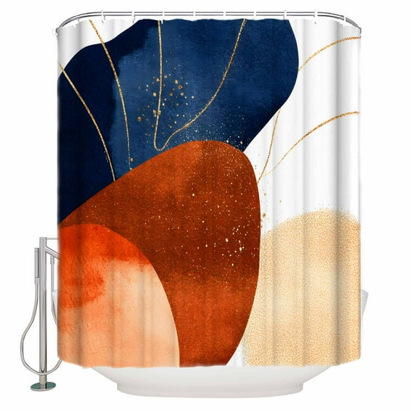 Navy Blue Burnt Orange Shower Curtains for Bathroom Waterproof Fabric Bath Curtains Decor Bath Tub Curtain Modern Vintage Geometric Decorative Shower Curtain Sets with 12 Hooks, 72x72 Inch
