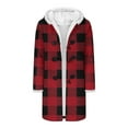 thumbnail image 6 of Christmas Mid Length Plaid Winter Coat for Women Plush Cuffs Long Sleeve Crewneck Button Down Cardigan Jacket for Holiday Red L, 6 of 9