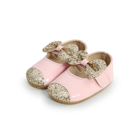

Crocowalk Baby Girls Princess Shoes Glitter Dress Sandal Bow Sandals Newborn First Walking Shoe Birthday Comfortable Rubber Soft Sole Loafers Pink 6C