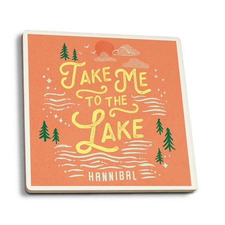 

Lantern Press Ceramic Coaster Set Hannibal Missouri Lake Life Series Take Me To The Lake Contour Cork Back Absorbent Unique Art