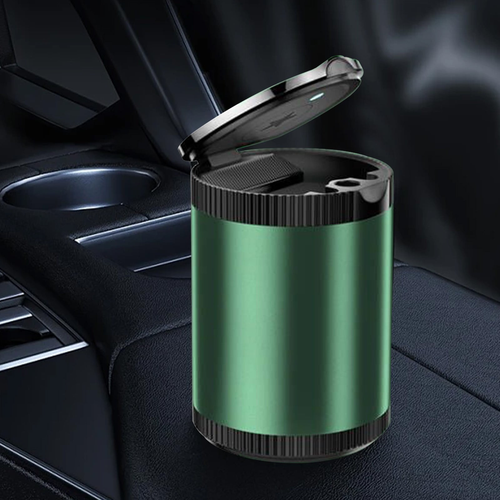 Cendrier de Voiture Créatif avec Couverture Lumière LED Portable, Vert Armée