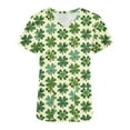 thumbnail image 3 of EGNMCR Womens St. Patrick's Day Nursing Scrub Tops Irish Printed Short Sleeve Gnome Green Working Uniform V Neck Workwear Blouse T-shirt, 3 of 4