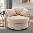 thumbnail image 2 of Barrel Chair, Modern Swivel Accent Chair Sofa Barrel Chair with 3 Pillows, Oversized Linen Upholstered 360° Swivel Round Leisure Chair with Metal Base, Accent Lounge Swivel Chair for Living Room, 2 of 7