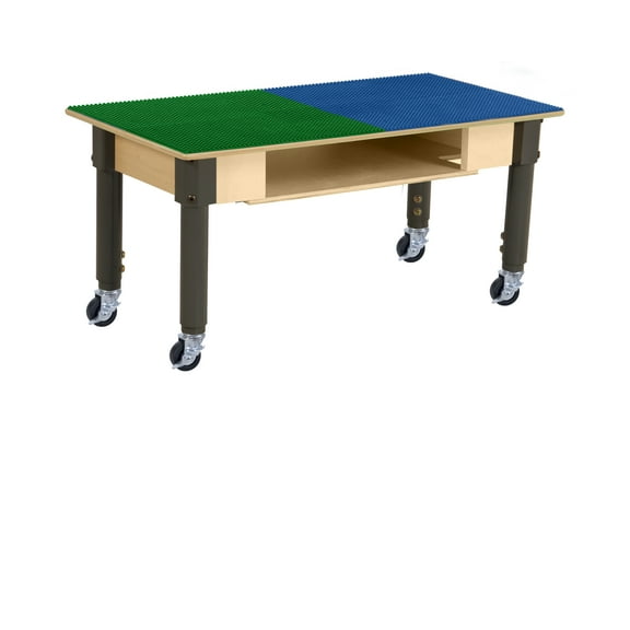 Time-2-Play 30.75"x15.5" Rectangular School Activity Table, Blue & Green Lego Compatible Play Table with Built-in Storage N Wheels for Kids, 12”-17” Adjustable Legs [Rolling Casters Included]