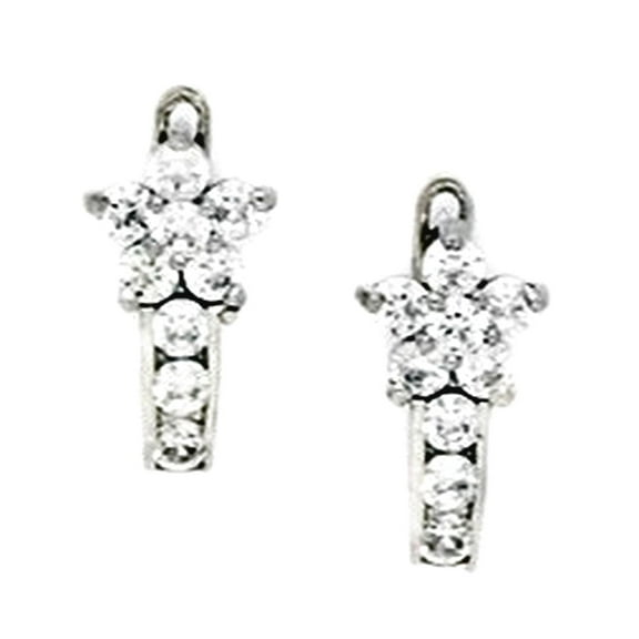 925 Sterling Silver Plated April Clear CZ Flower Leverback Earrings 13x7mm Stud Earring for Women