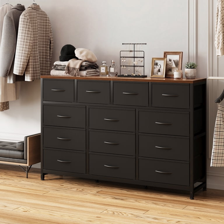 Casacomoda 55-Inch Tall Dresser with 13 Storage Drawers, Large Wooden  Bedroom Dresser and TV Stand, Black and Vintage - Walmart.com