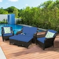 thumbnail image 4 of Patiojoy 5 PCS Patio Rattan Sectional Sofa Set Outdoor Furniture Conversation Set Cushioned Loveseat Sofa Ottoman Navy, 4 of 9