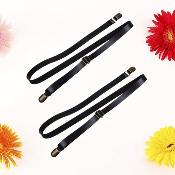 HOOWIFFY 2-Pack Adjustable Black PU Pants Suspenders for Boys, School Straps with Anti- Design