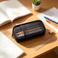 thumbnail image 4 of Double Layer Large Capacity Pencil Case,Fashion Aesthetic Canvas Stationery Bag for Make-up Brush & Stationery Supplies Storage,Office Desk Organizer Bag,Black, 4 of 7