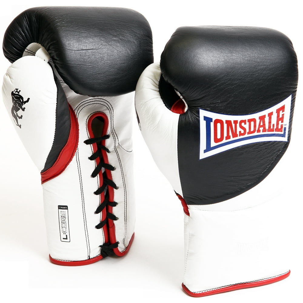 Lonsdale Ultimate Pro Fight LaceUp Boxing Contest Gloves Black/White