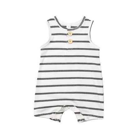 

Qiylii Baby Striped Romper Sleeveless O-Neck Button Closure Outfit 0-24M