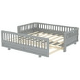 thumbnail image 6 of Twin Montessori Floor Bed or Double Twin Platform Bed for Kids, Solid Wood Twin Bed Frame with Guardrails, 2-in-1 Convertible Toddler Bed Frame, Grey, 6 of 7