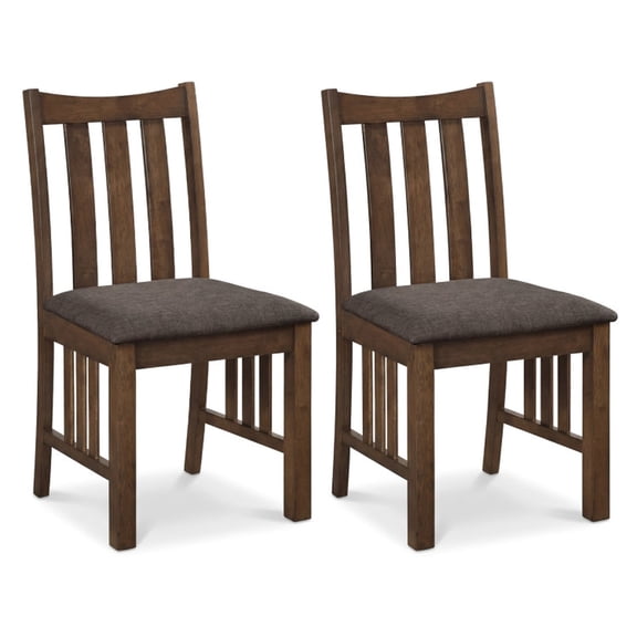 Furnibear Wood Dining Chairs Set of 2 with Shaped Slat Back and Padded Linen Seat on Rubber Wood Frame for Kitchen and Dining Room, Brown