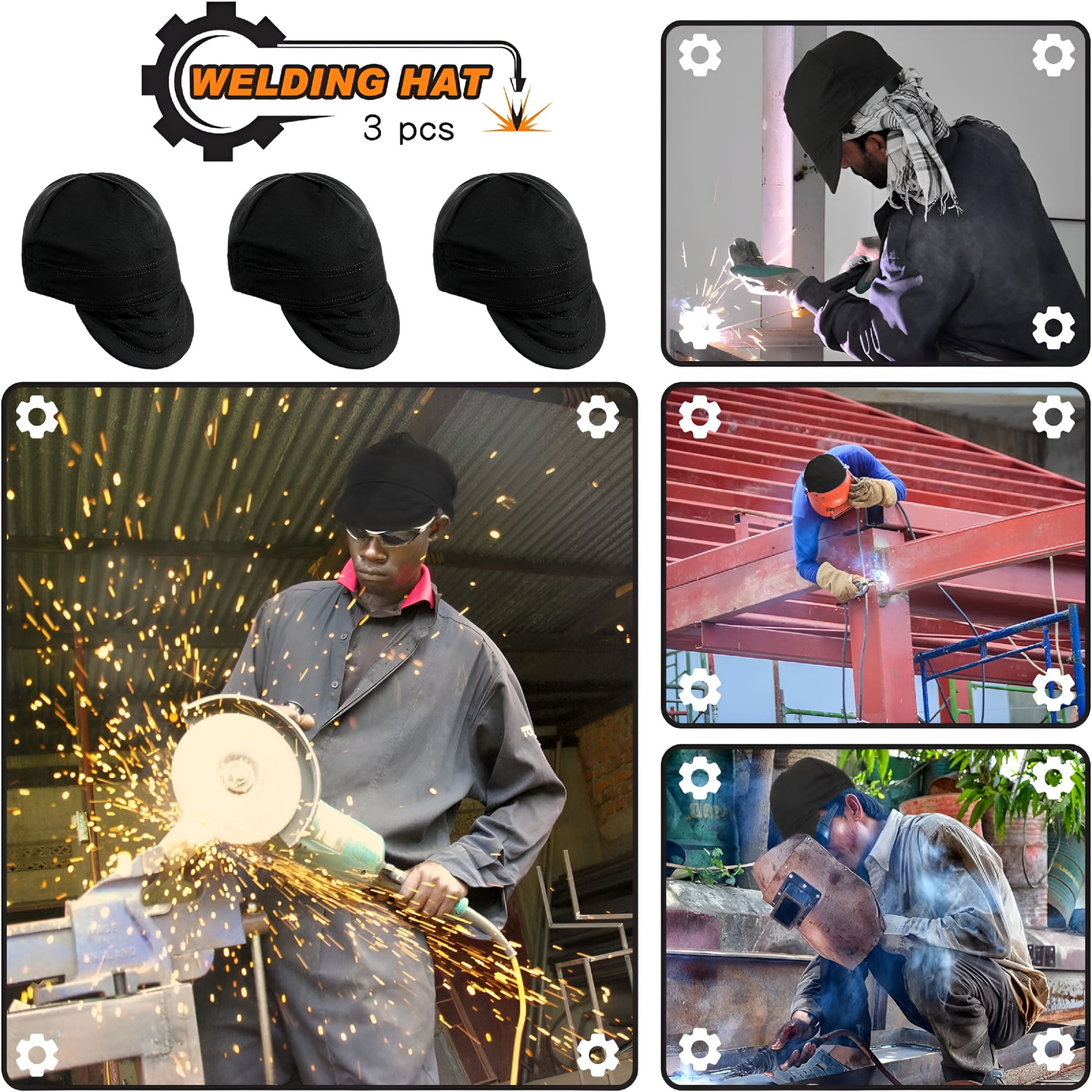 TELOLY 2026 New 3 Pcs Welding Caps Welding Hats for Men Flame Resistant Cotton Welders Caps Mesh Inside Liner Welding Helmet Beanie Elastic Low Crown Hat for Electrician Gas Station