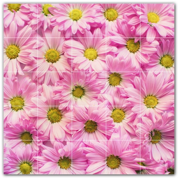 Picture-Tiles.com: Flowers Ceramic Tile Wall Mural WAL500654-55S. 21.25"W x 21.25"H using (25) 4.25" x 4.25" Ceramic Tiles-Satin Finish