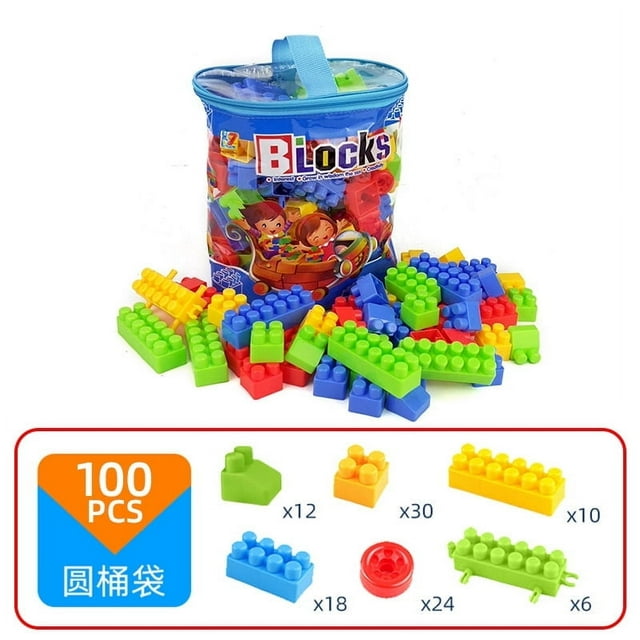 Juego de bloques de construcción para niños pequeños First Builders, bolsa de construcción grande con 100/130 piezas y almacenamiento, azul, a partir de 1 año
