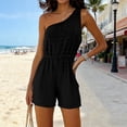 thumbnail image 2 of Hurxie Womens Sleeveless Romper Eyelet Elastic Waist with Pockets Casual Short Pants Jumpsuit Summer Beach Vacation Outfit Black,S, 2 of 7