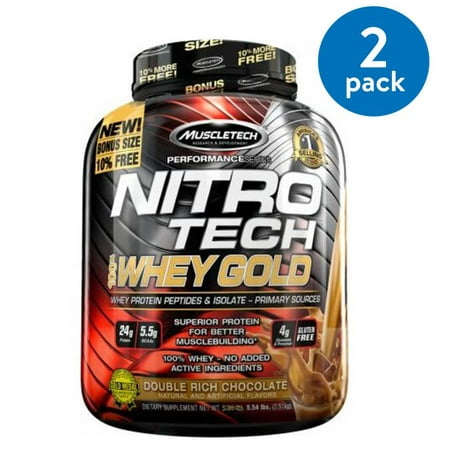 Nitro Tech Ingredients - (2 Pack) Muscletech Nitro Tech Whey Gold Protein Powder, Double Rich Chocolate, 24g Protein, 6 Lb