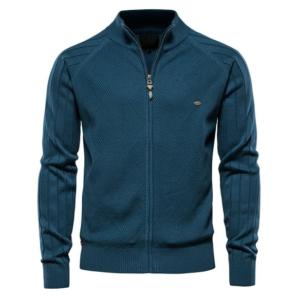 Mens Sweater Cardigan Mens Fashion Zipper Sweater Cardigan Stand Up Collar Knitted Long Sleeved