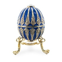 Blue Enamel Jeweled Royal Inspired Metal Easter Egg 3.25 Inches