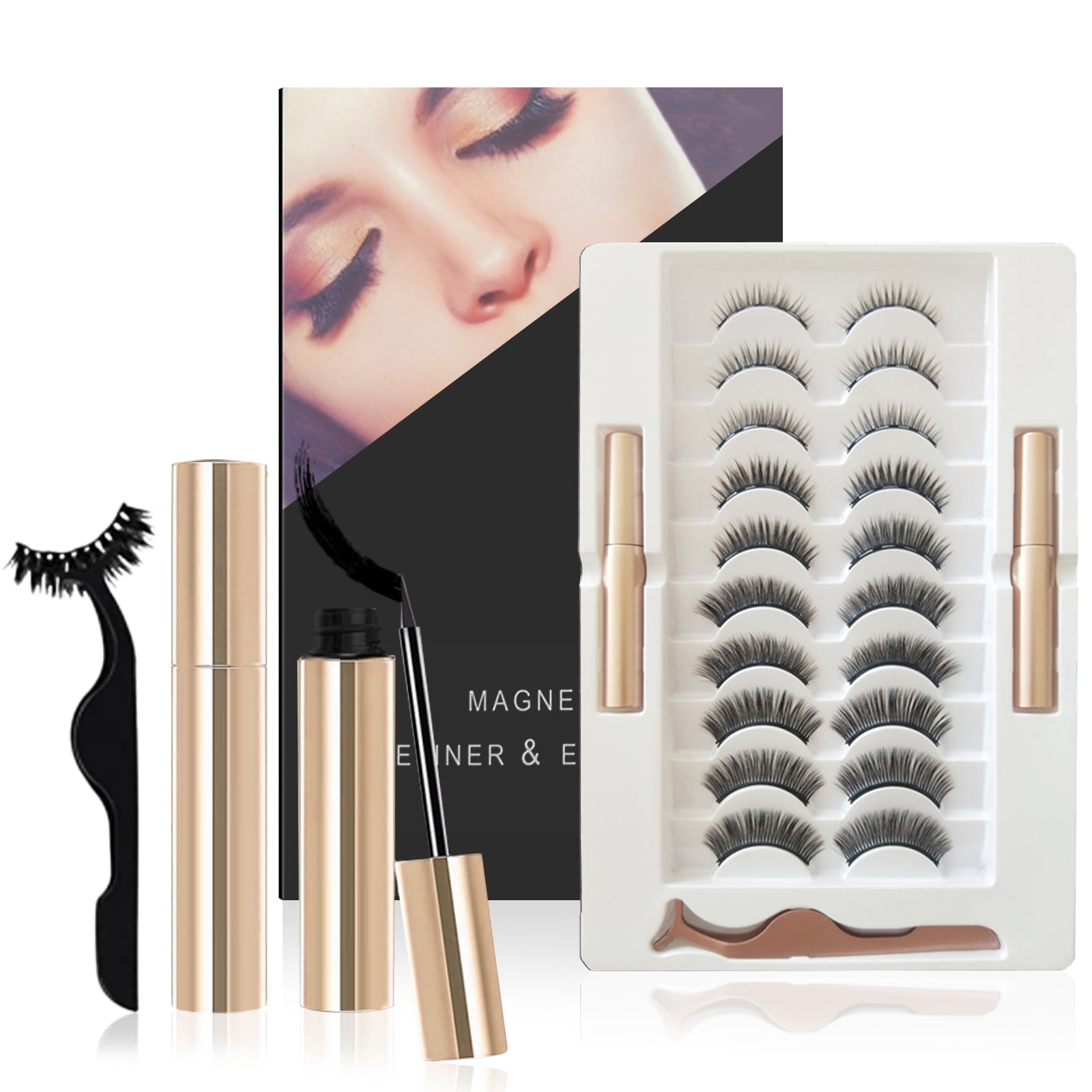 Cosprof Magnetic Eyelashes with Eyeliner Kit, 10 Pairs Magnetic Eyelashes with 2 Pcs Eyeliner, Lightweight Magnetic Eyeliner and Eyelashes Kit, Waterproof Magnetic Eyeliners with Reusable Lashes